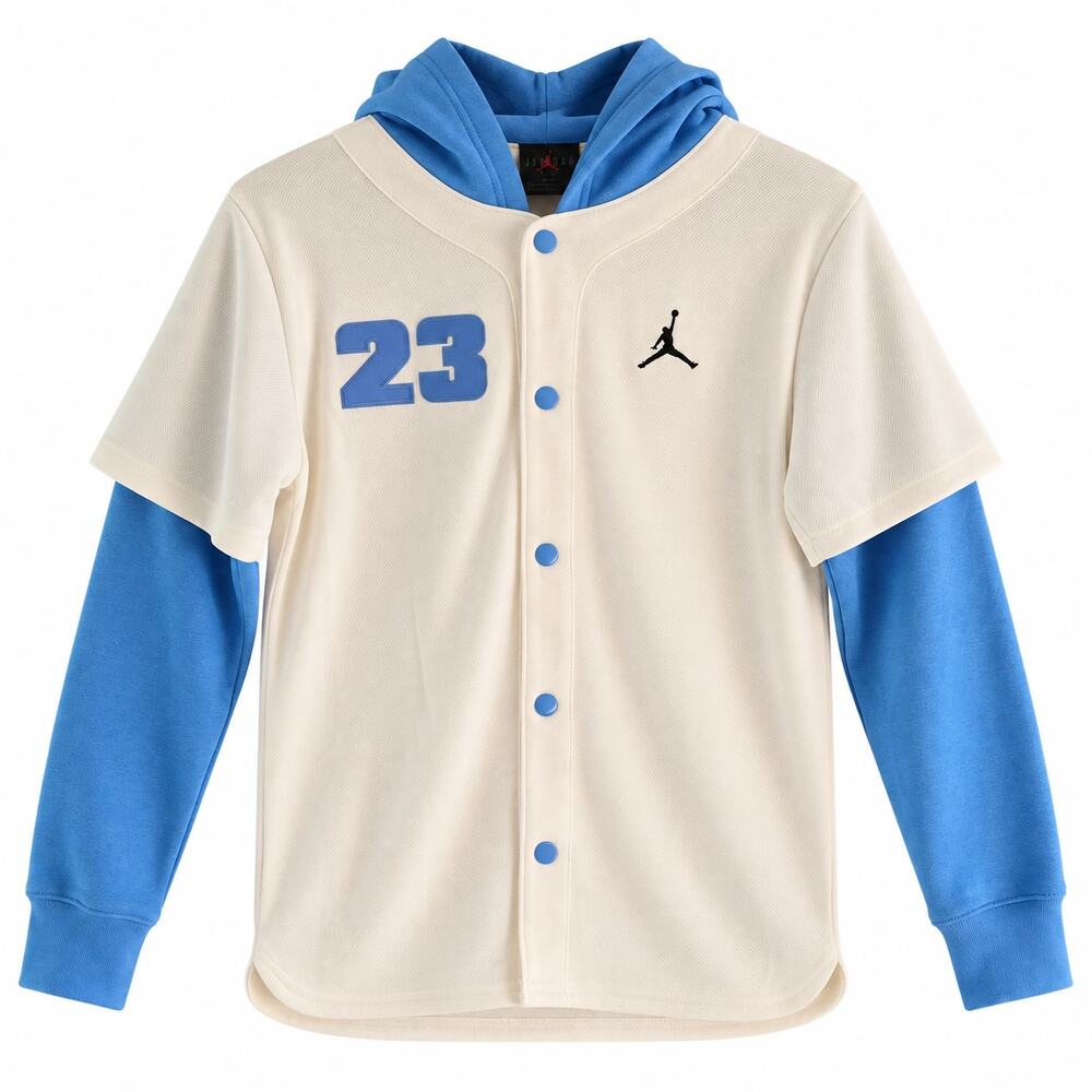 Jordan Youth Hooded Baseball Jersey 12-13 Large Carolina Blue Snap Front NWT